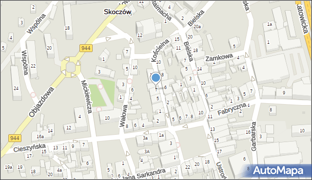 Skoczów, Kościelna, 7, mapa Skoczów