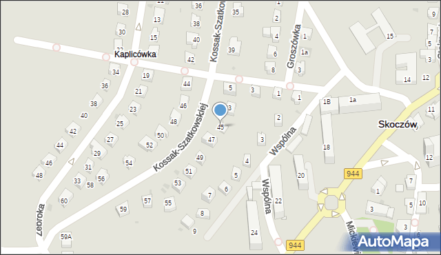 Skoczów, Kossak-Szatkowskiej Zofii, 45, mapa Skoczów