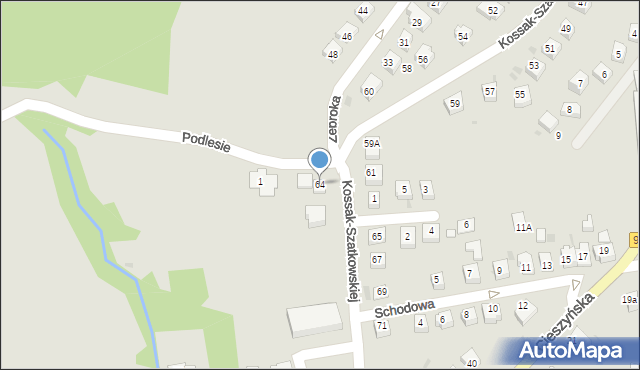 Skoczów, Kossak-Szatkowskiej Zofii, 64, mapa Skoczów