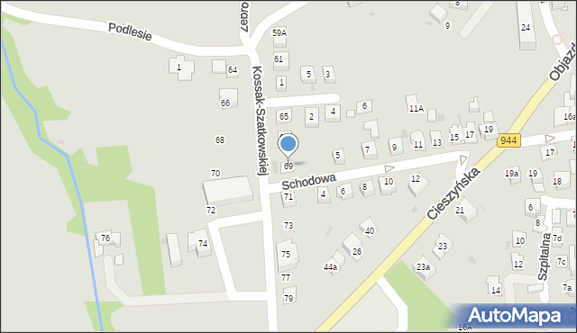 Skoczów, Kossak-Szatkowskiej Zofii, 69, mapa Skoczów