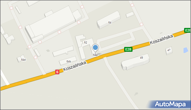 Sławno, Koszalińska, 64a, mapa Sławno