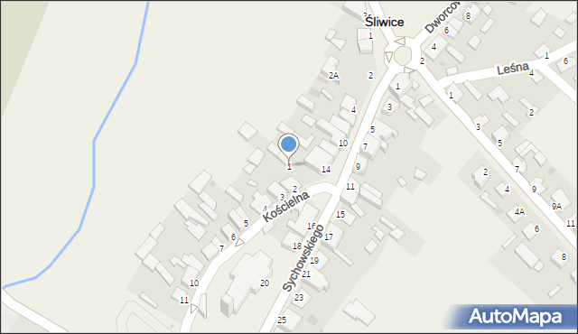 Śliwice, Kościelna, 1, mapa Śliwice