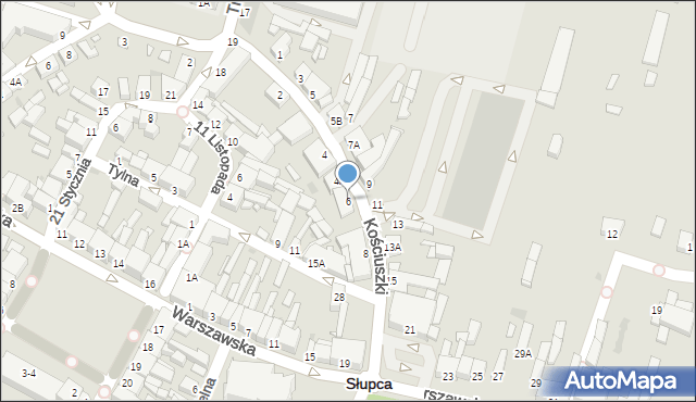 Słupca, Kościuszki Tadeusza, gen., 6, mapa Słupca