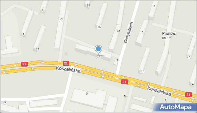 Słupsk, Koszalińska, 14, mapa Słupska