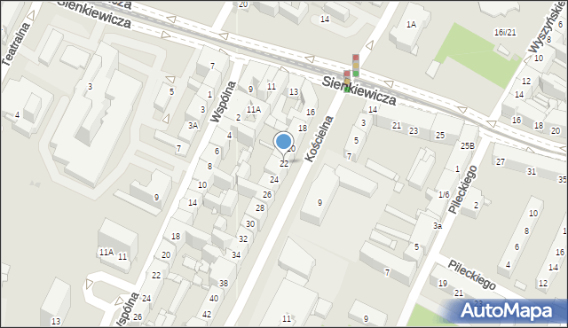 Sosnowiec, Kościelna, 22, mapa Sosnowca