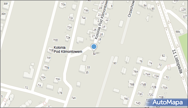 Sosnowiec, Kolonia Pod Klimontowem, 34, mapa Sosnowca