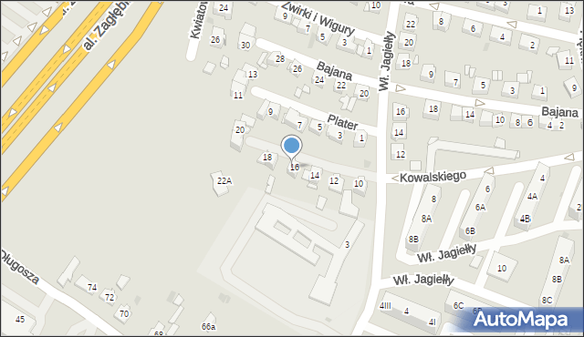 Sosnowiec, Kowalskiego Piotra, 16, mapa Sosnowca
