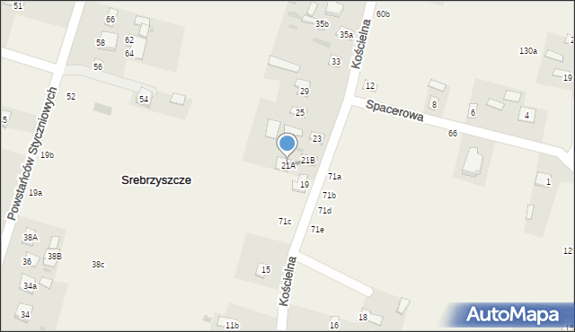 Srebrzyszcze, Kościelna, 21A, mapa Srebrzyszcze