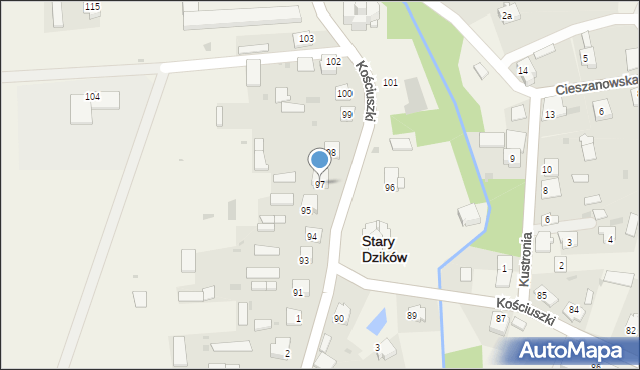 Stary Dzików, Kościuszki Tadeusza, gen., 97, mapa Stary Dzików