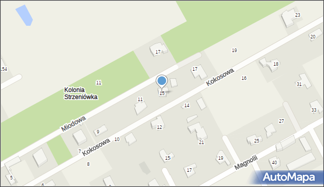 Strzeniówka, Kokosowa, 15, mapa Strzeniówka
