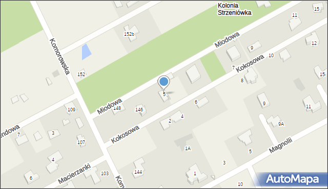 Strzeniówka, Kokosowa, 5, mapa Strzeniówka