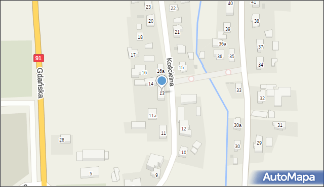 Subkowy, Kościelna, 13, mapa Subkowy