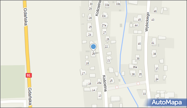 Subkowy, Kościelna, 20, mapa Subkowy