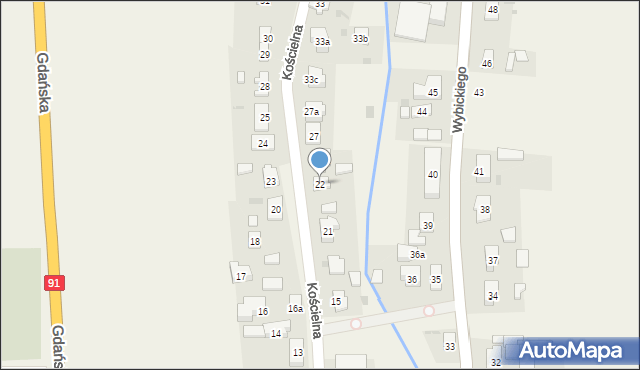 Subkowy, Kościelna, 22, mapa Subkowy