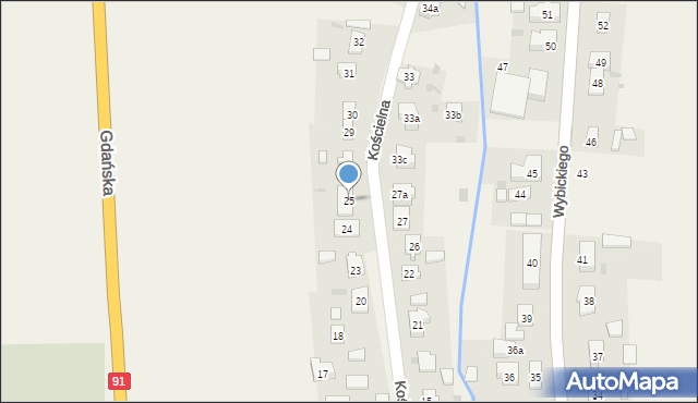 Subkowy, Kościelna, 25, mapa Subkowy