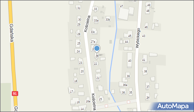 Subkowy, Kościelna, 26, mapa Subkowy