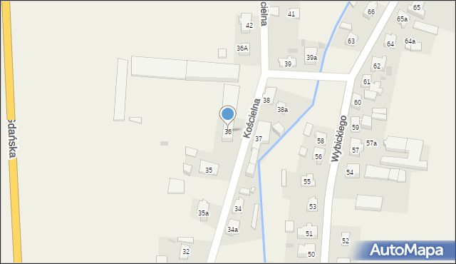 Subkowy, Kościelna, 36, mapa Subkowy