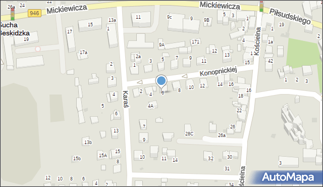 Sucha Beskidzka, Konopnickiej Marii, 6, mapa Sucha Beskidzka