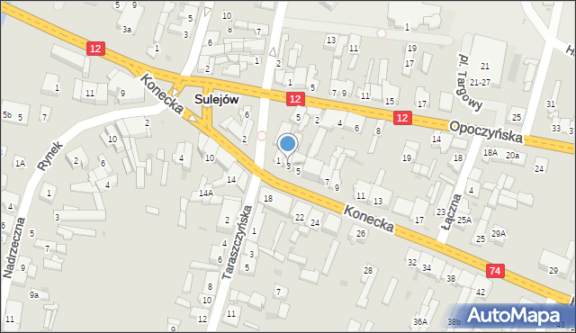 Sulejów, Konecka, 3, mapa Sulejów