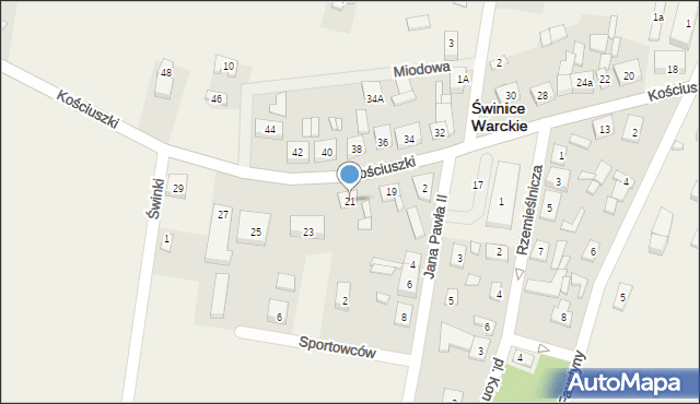 Świnice Warckie, Kościuszki Tadeusza, gen., 21, mapa Świnice Warckie