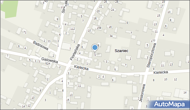 Szaniec, Korkowa, 1, mapa Szaniec