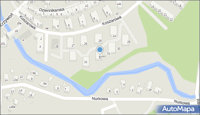 Szczecin, Koszarowa, 32, mapa Szczecina