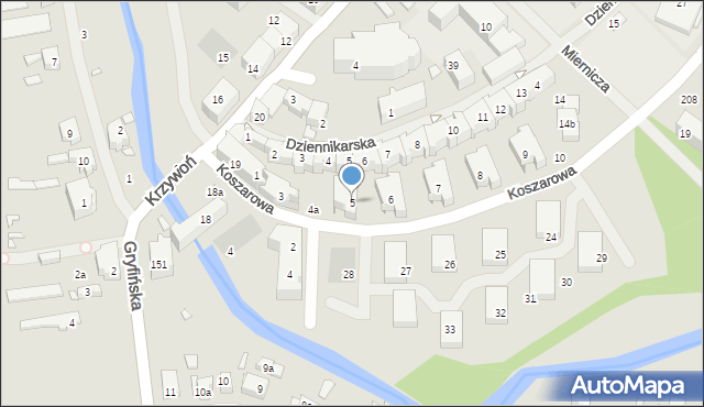 Szczecin, Koszarowa, 5, mapa Szczecina