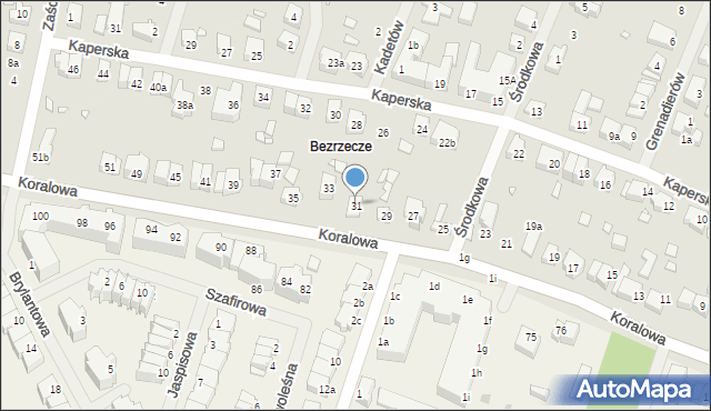 Szczecin, Koralowa, 31, mapa Szczecina