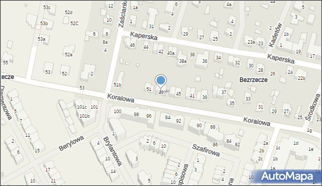 Szczecin, Koralowa, 49, mapa Szczecina