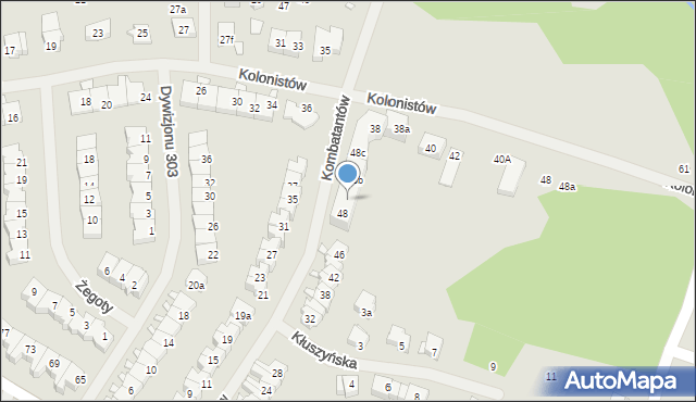 Szczecin, Kombatantów, 48a, mapa Szczecina