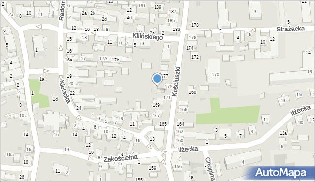 Szydłowiec, Kościuszki Tadeusza, gen., 173, mapa Szydłowiec