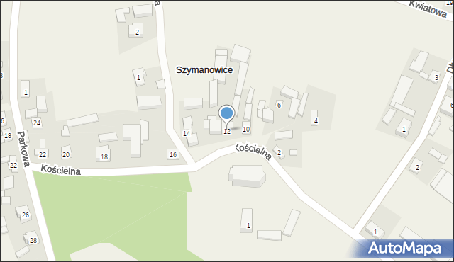 Szymanowice, Kościelna, 12, mapa Szymanowice