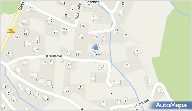 Targanice, Kolorowa, 15, mapa Targanice