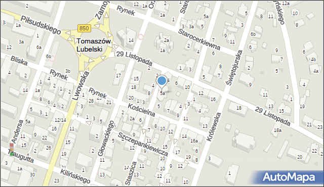 Tomaszów Lubelski, Kościelna, 5a, mapa Tomaszów Lubelski