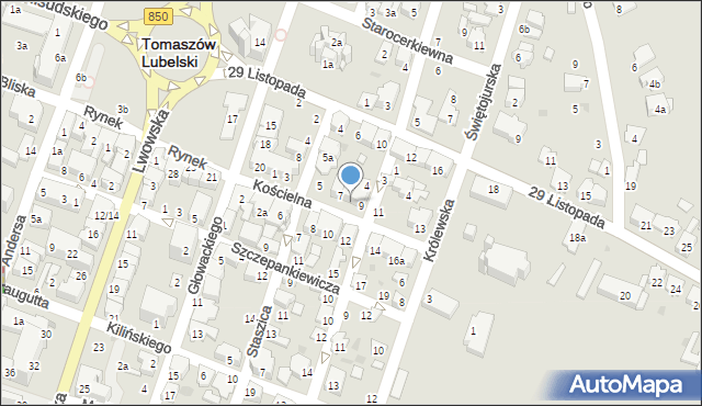 Tomaszów Lubelski, Kościelna, 9a, mapa Tomaszów Lubelski