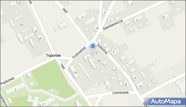 Toporów, Kościelna, 1, mapa Toporów