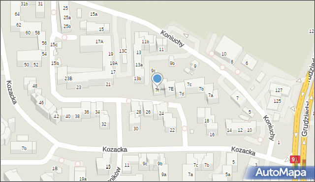 Toruń, Koniuchy, 7f, mapa Torunia