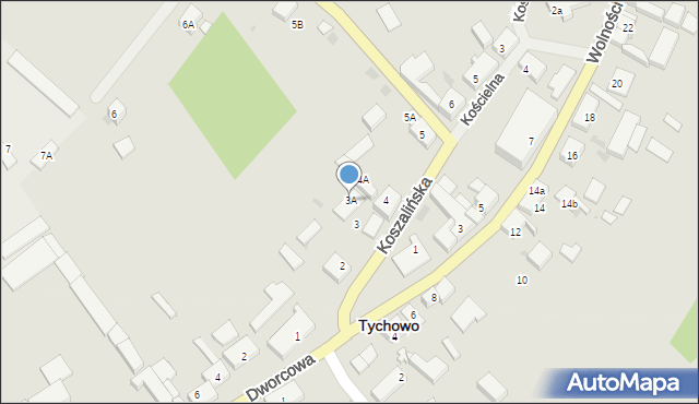 Tychowo, Koszalińska, 3A, mapa Tychowo