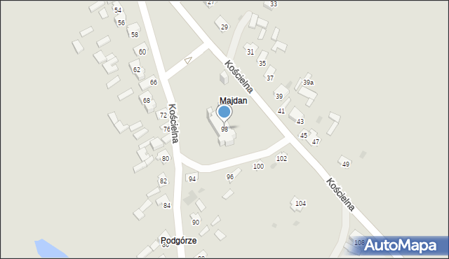 Tyszowce, Kościelna, 98, mapa Tyszowce