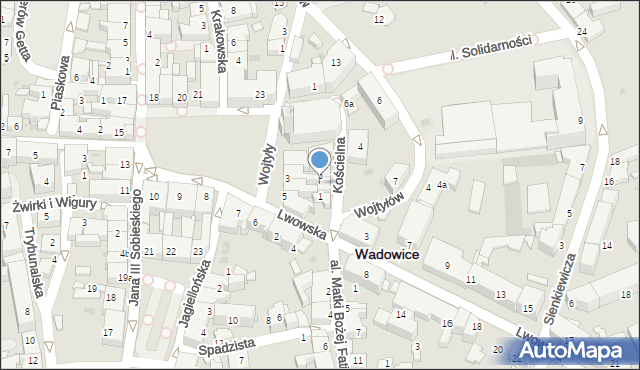 Wadowice, Kościelna, 3, mapa Wadowice