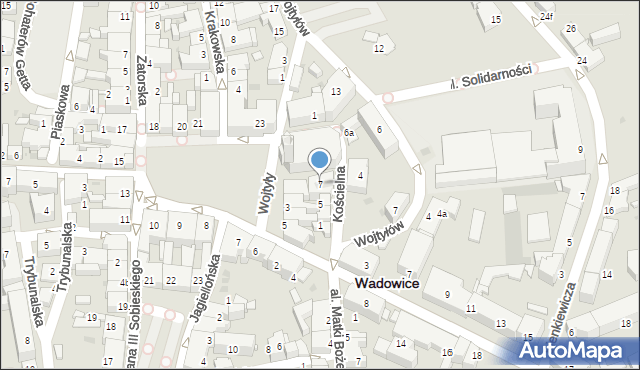 Wadowice, Kościelna, 7, mapa Wadowice