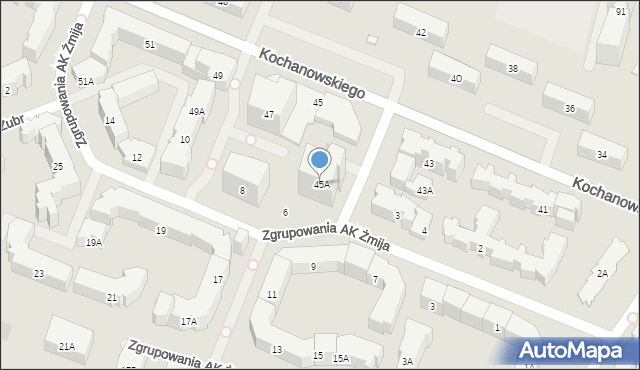 Warszawa, Kochanowskiego Jana, 45A, mapa Warszawy