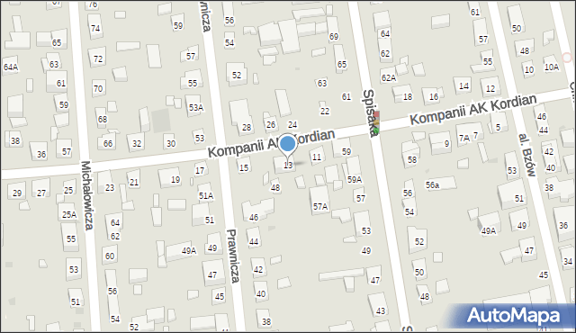 Warszawa, Kompanii AK Kordian, 13, mapa Warszawy