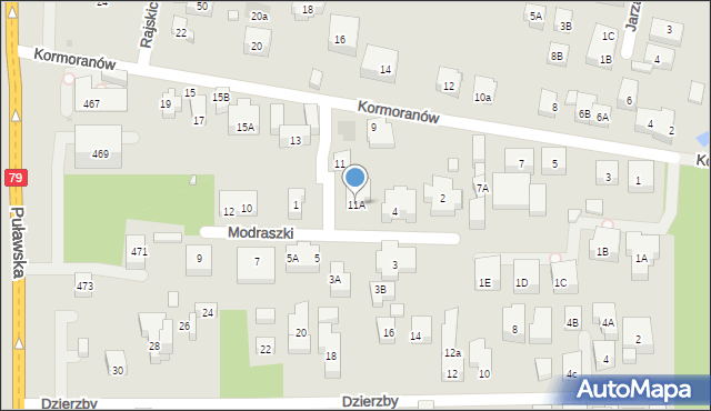 Warszawa, Kormoranów, 11A, mapa Warszawy