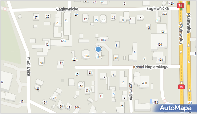 Warszawa, Kostki Napierskiego Aleksandra, 10B, mapa Warszawy