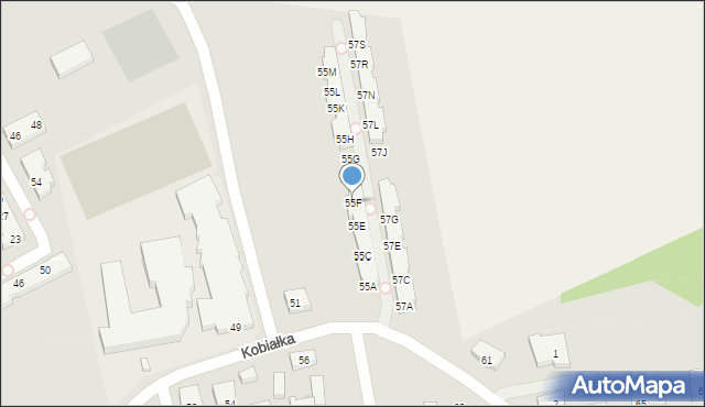 Warszawa, Kobiałka, 55F, mapa Warszawy