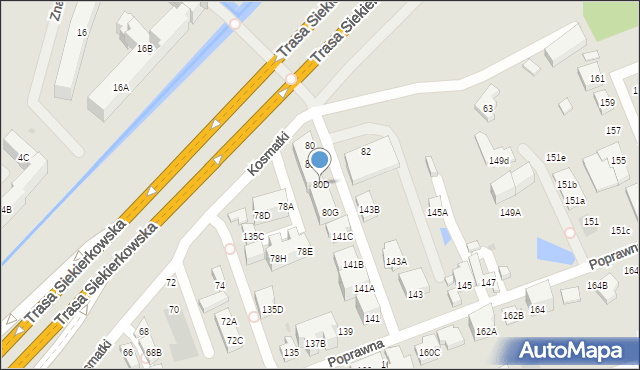 Warszawa, Kosmatki, 80D, mapa Warszawy