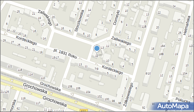 Warszawa, Kordeckiego Augustyna, ks., 12, mapa Warszawy
