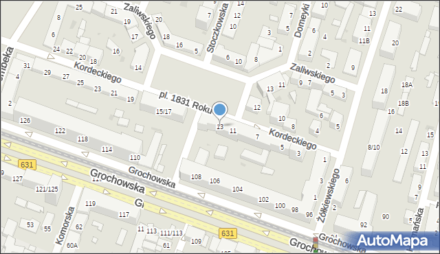 Warszawa, Kordeckiego Augustyna, ks., 13, mapa Warszawy