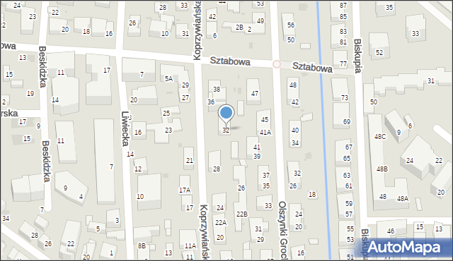 Warszawa, Koprzywiańska, 32, mapa Warszawy